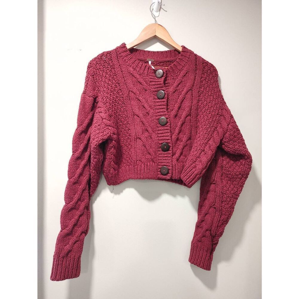 Free People Bonfire Cardigan in Wine Red size medium - Picture 5 of 10